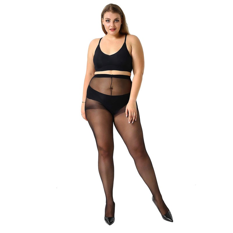 MANZI 4 Pairs Plus Size Pantyhose for Women 20 Denier Sheer Stocking(Black,3X-Large) - Image 2
